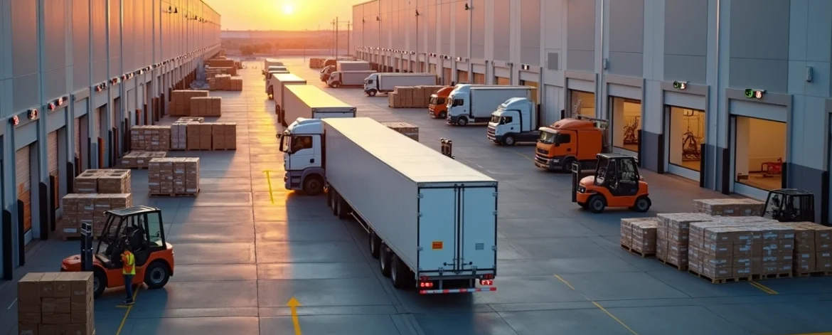 Caminhões carregando e descarregando sincronizados em doca de cross docking
