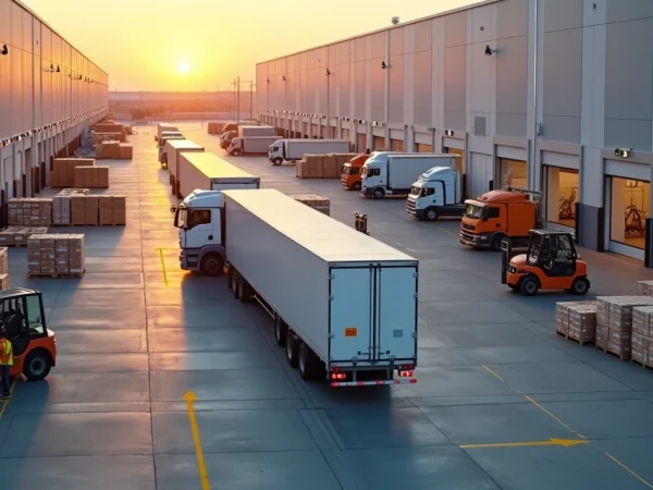 Caminhões carregando e descarregando sincronizados em doca de cross docking